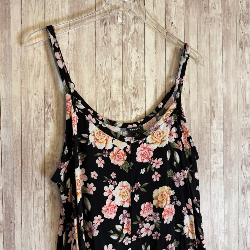 Torrid Black Floral Challis Trapeze Dress Pockets - Picture 6 of 8